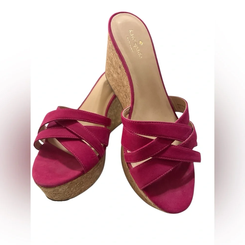 Kate Spade New York Talcott Cork Slides in Deep Pink Nubuck Sz. 10.5